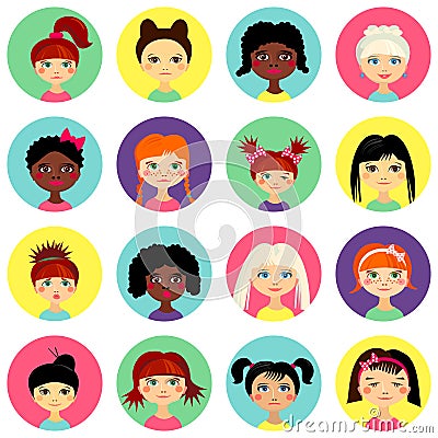 Multinational female face avatar profile heads Vector Illustration