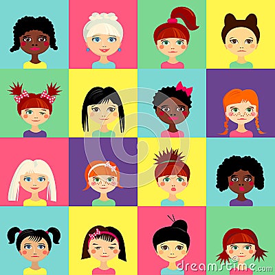 Multinational female face avatar profile heads Vector Illustration