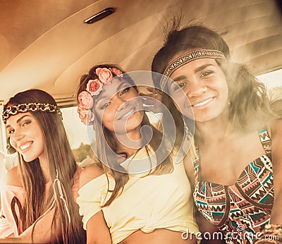 Multinational hippie girls Stock Photo