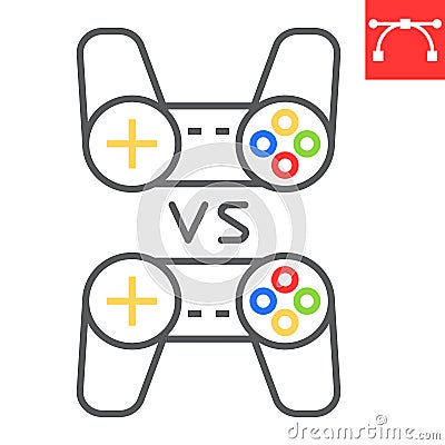Multiplayer game color line icon, video games and gamepad, game consoles sign vector graphics, editable stroke linear Vector Illustration