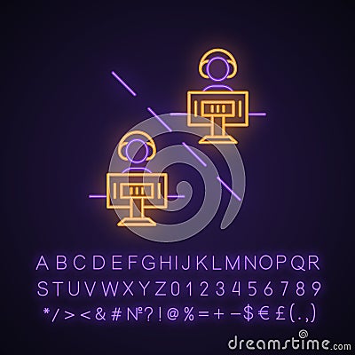 Multiplayer video game neon light icon Vector Illustration