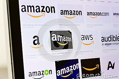 Multiple Amazon company logos on images search engine page Editorial Stock Photo