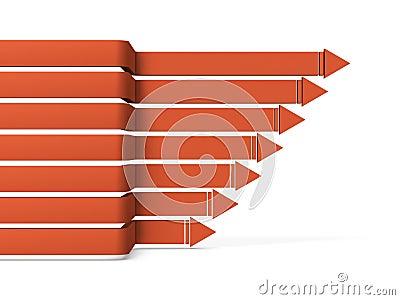 Multiple arrows that continue to move forward to the right after twists and turns. A concept that represents the progress of a Stock Photo