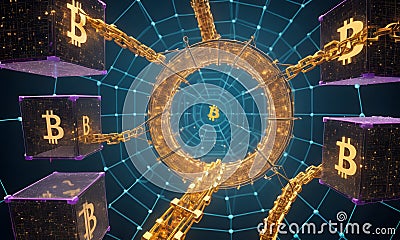 Bitcoin Cubes in Circular Network AI Generative Stock Photo