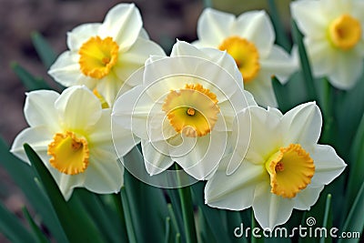Multiple Blooms of Fragrant Delight Jonquilla Daffodils in Exquisite Array Stock Photo