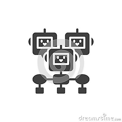 Multiple bots connected in a workflow diagram vector icon Vector Illustration