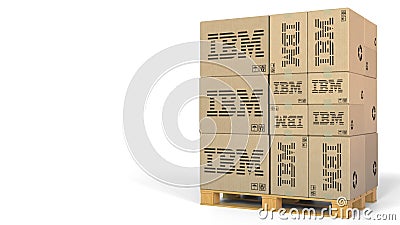 Multiple boxes with IBM logo. Editorial 3D rendering Editorial Stock Photo