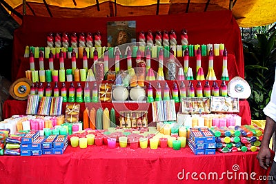 Multiple candles beautifuly arranged in the fairy stall at Bandra Mount Merry church Stock Photo