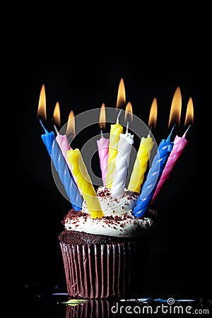 Multiple Candles on Cupcake Stock Photo