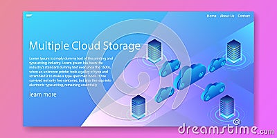Multiple Cloud storage technology, Server Network mainframe isometric concept.Web template design.vector illustration Vector Illustration