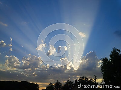 Multiple Clouds with Silver Linings and Fantastic Rays! Stock Photo