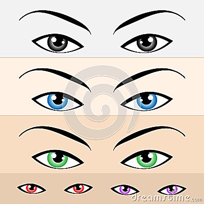 Multiple colored womens eyes set Vector Illustration