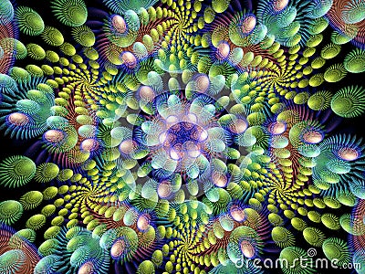 Multiple Colorful Spirals Flame Fractal Stock Photo