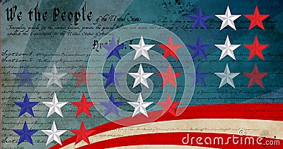 Multiple colorful stars against american constitution text in background Stock Photo