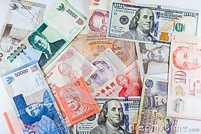 Multiple Currencies banknotes as colorful background Stock Photo