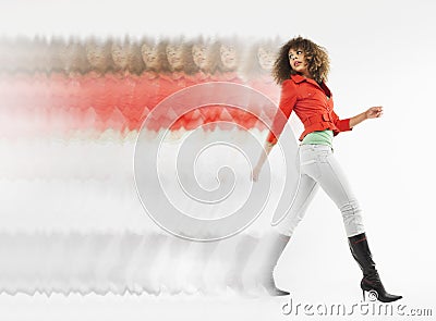 Multiple Exposure Shot Of Afro Woman Walking Stock Photo