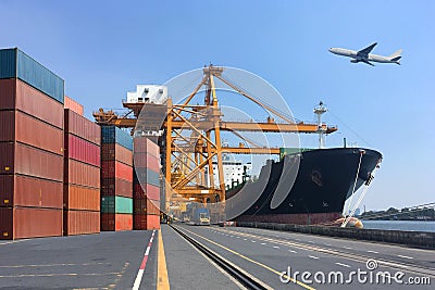 Multiple exposures of business shipping, logistics, industry background overall. Stock Photo