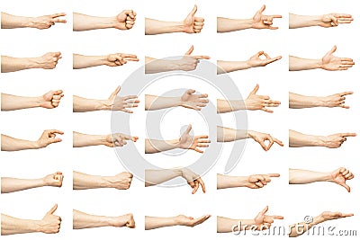 Multiple male caucasian hand gestures Stock Photo