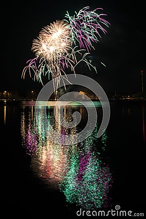 Multiple fireworks over Nuremberg Stock Photo