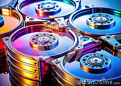 Multiple Hard Drives Showcase Advanced Data Storage Solutions for Modern Computing Needs Stock Photo