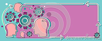 Multiple Heads With Cogs Showing Technology Ideas. Gears In Brain Symbols Design Displaying Mechanical And Technical Vector Illustration