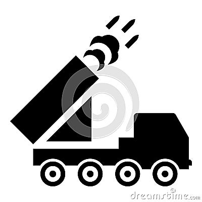 Multiple launch volley reactive rocket system fire shoots missiles icon black color vector illustration image flat style Vector Illustration