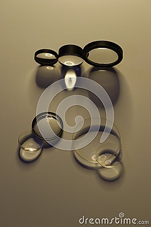 Multiple Lenses& x27; Elements arranged for Lights and Shadows Stock Photo