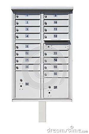Multiple Mailboxes on Metal Pole Stock Photo