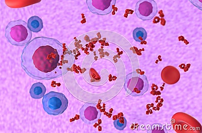 Multiple myeloma cell emitting M-protein side view 3d illustration Stock Photo