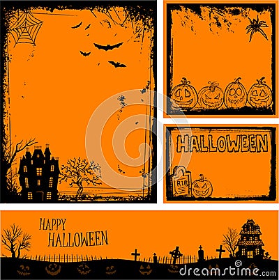 Multiple orange Halloween banners and backgrounds Vector Illustration