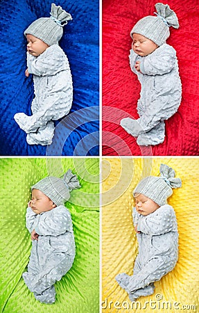 Multiple picture of a newborn child Stock Photo