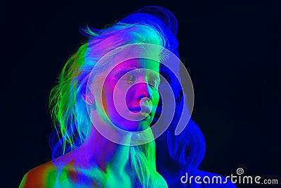 Multiple portrait with glitch duotone effect Stock Photo