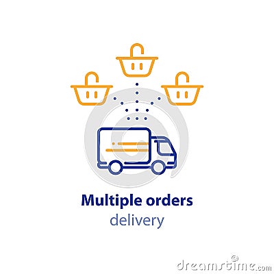 Multiple purchase in one package, shipping option services, basket icon Vector Illustration