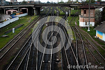 Multiple railway track switches , symbolic photo for decision, separation and leadership qualities Stock Photo