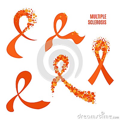 Multiple sclerosis awareness orange ribbon collection set Cartoon Illustration