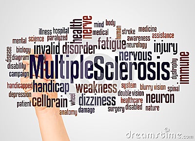 Multiple Sclerosis word cloud and hand with marker concept Stock Photo