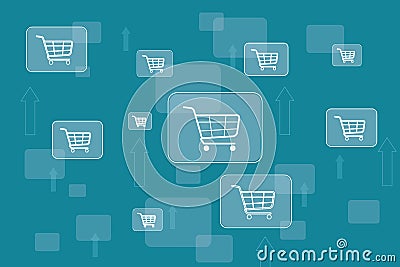 Multiple shopping cards icons on a light green background. Internet shop and purchase concept, 3d rendering Stock Photo
