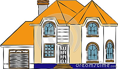 A multiple storeyed cottage home with curved roof depicting multi storey house - Images vectorielles Stock Photo