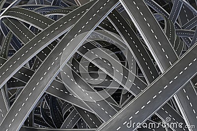 Multiple tangled chaotic roads. 3D rendered illustration Cartoon Illustration