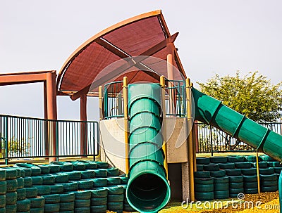 Multiple Tube Slides At Kids Park Stock Photo