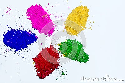 Multiple types of dry Holi colors on white isolated background Stock Photo