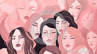 multiple women faces in warm pink tone , Generative AI Stock Photo