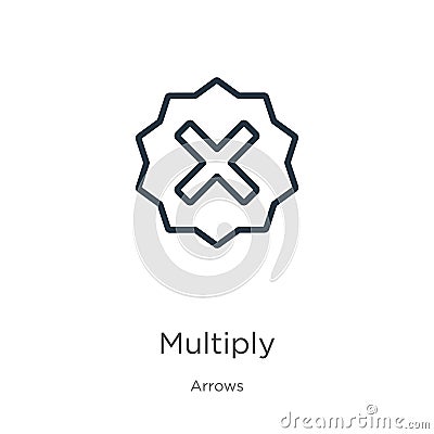 Multiply icon. Thin linear multiply outline icon isolated on white background from arrows collection. Line vector sign, symbol for Vector Illustration