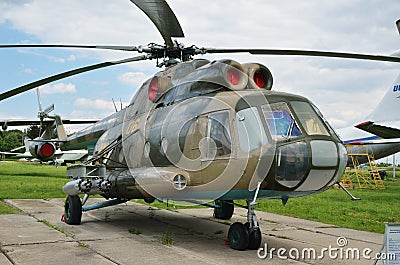 Multipurpose helicopter Mi-8MT on the field Stock Photo