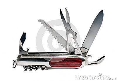 Multipurpose pocket knife on white background Stock Photo