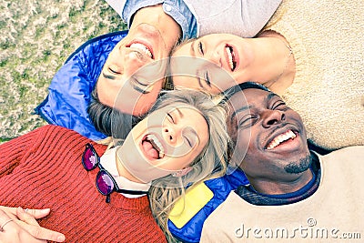 Multiracial best friends having fun and laughing together Stock Photo