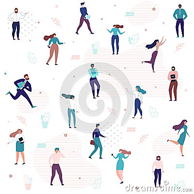 Multiracial Business People Flat Seamless Pattern Vector Illustration