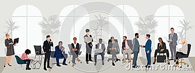 Multiracial business people take part in meeting. Vector Illustration