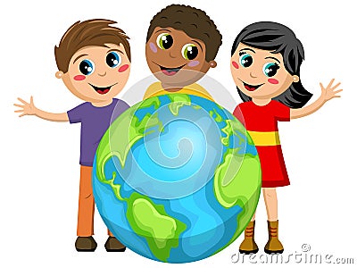 Multiracial Children kids earth isolated Vector Illustration