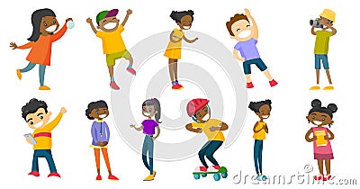 Multiracial children vector illustrations set. Vector Illustration
